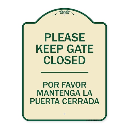 Signmission Designer Series-Keep Gate Closed Por Favor Mantenga La Puerta Cerrada, 24" x 18", TG-1824-9790 A-DES-TG-1824-9790